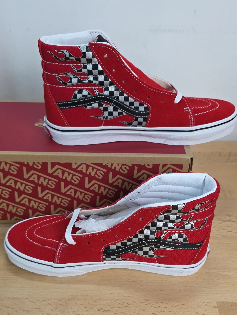 Vans Kids Red Checker Flame Sk8-Hi Sneakers Juniors 6 - Picture 7 of 8